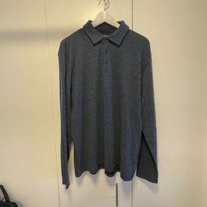 Bonobos Blue Herringbone - Long Sleeve Polo - Large